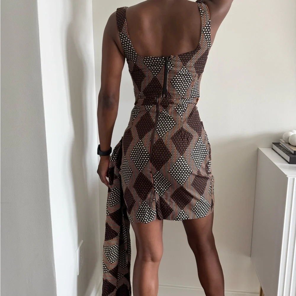NWOT Custom Made African Print Skirt with Drape Detail in Brown